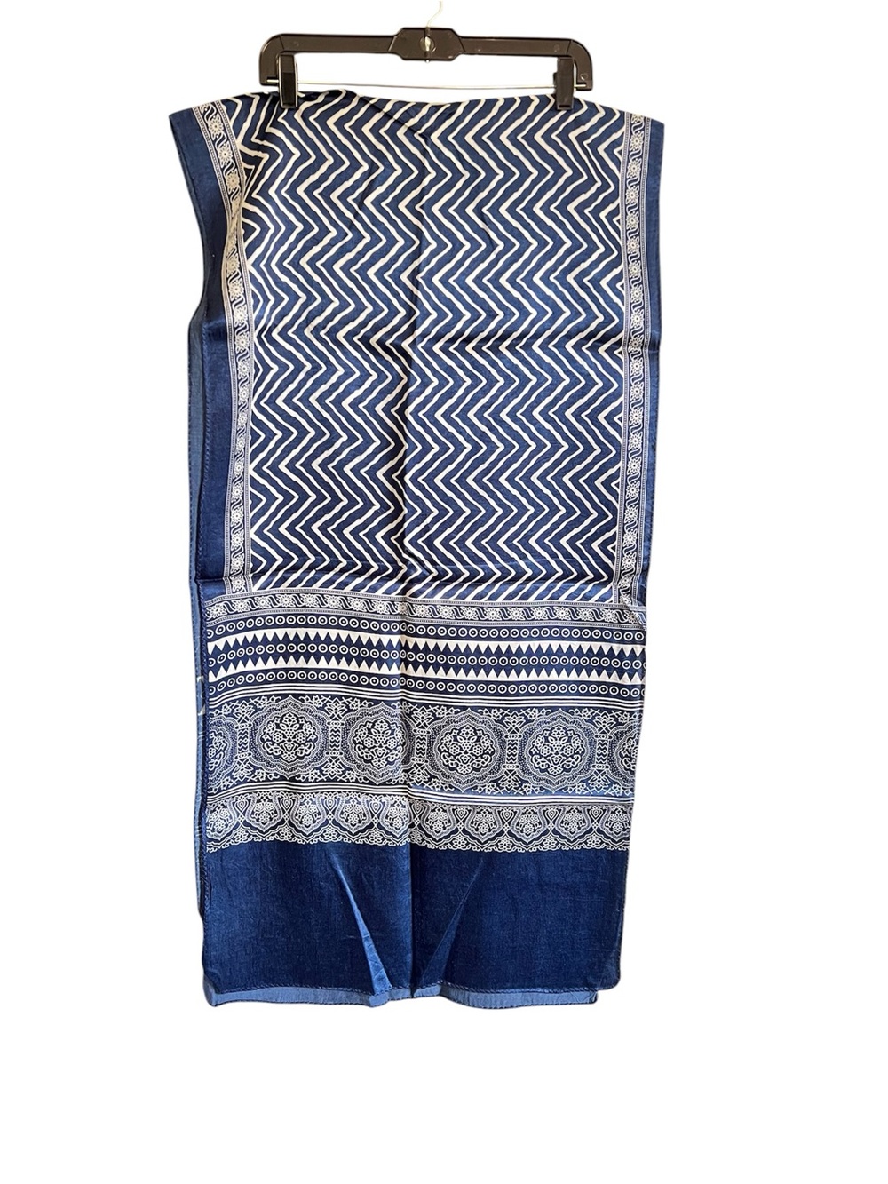 Handcrafted Ajrakh Modal Silk Navy Blue Scarf/Stole